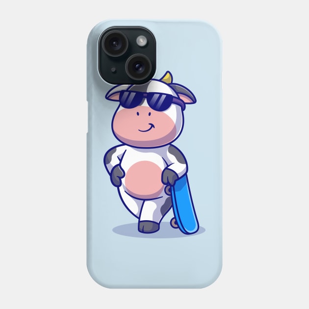 Cool Cow With Skateboard Cartoon Phone Case by Catalyst Labs