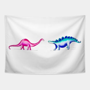 Friendly Dinosaurs - Blue Stegosaurus and Pink Diplodocus Tapestry