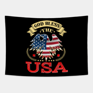 God Bless The USA, American map and Flag, 4th of July, happy independence day God Bless America Tapestry