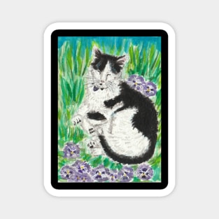 Sleeping Tuxedo cat acrylic painting Magnet