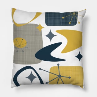 Atomic Age Mid Century 15 in Navy, Yellow and Grey Pillow