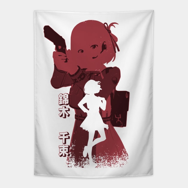 Lycoris Recoil Anime Characters Chisato Nishikigi in Cool Grunge Distressed Double Exposure Streetwear Style Tapestry by Animangapoi