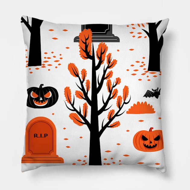 Halloween Cemetery Orange Pillow by igzine