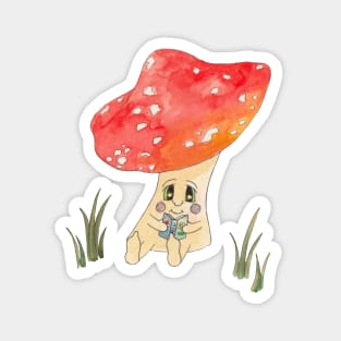 Cute Watercolor Mushroom Reading 4 Magnet