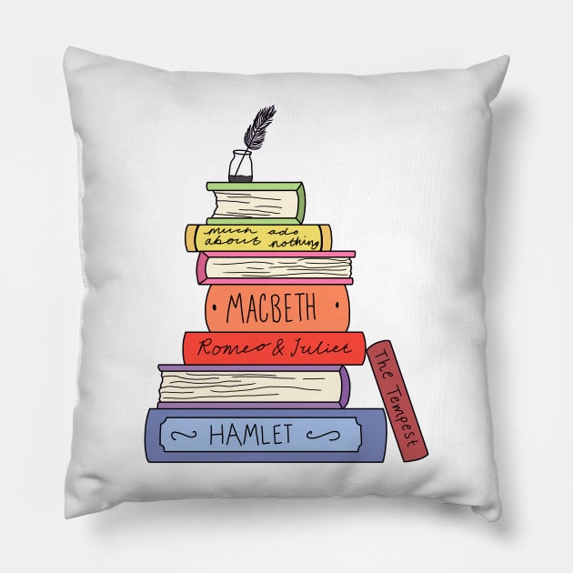 Shakespeare book stack Pillow by bookloversclub