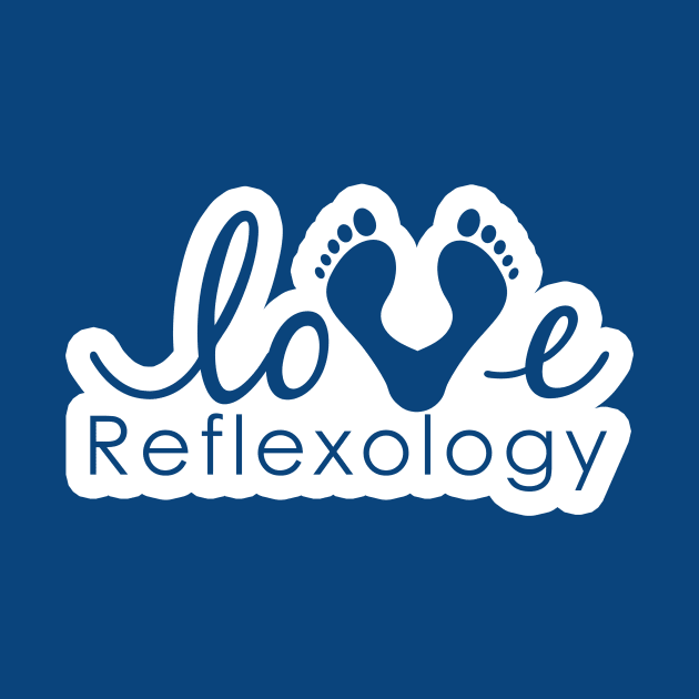 Love Reflexology - (white outline) blue font by Balanceandharmonyforreflexologists