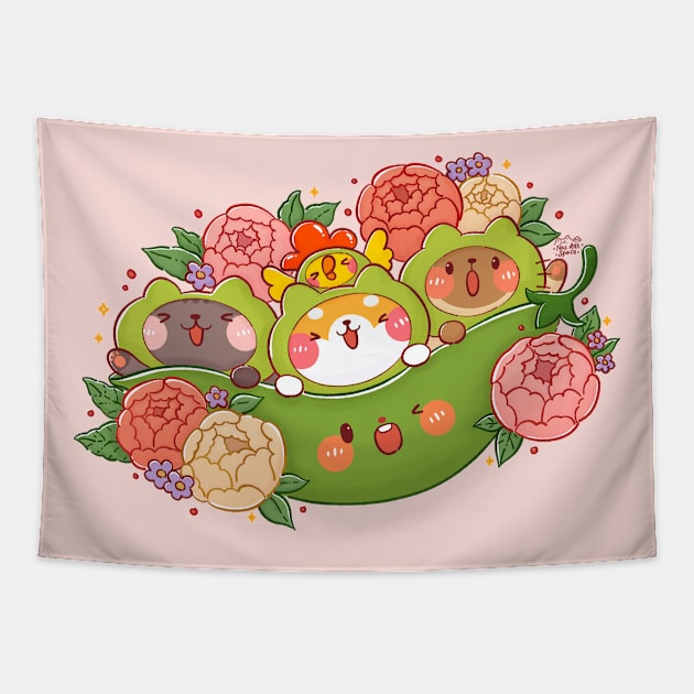 Cute Animal Green Peas Tapestry by Nas.ArtSpace