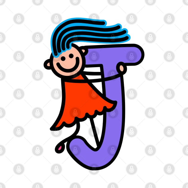 Letter J for girls alphabet Kids Colorful Cartoon Character by funwithletters