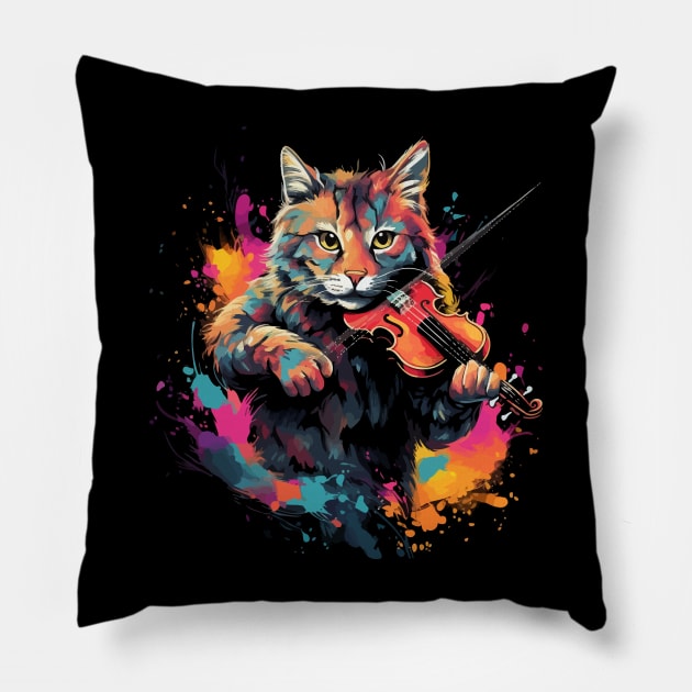 Bobcat Playing Violin Pillow by JH Mart