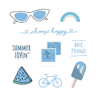 Light Blue Summer Beach Fun Sticker Pack T-Shirt