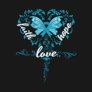 Digeorge Syndrome Awareness Faith Hope Love Butterfly Ribbon, In This Family No One Fights Alone T-Shirt