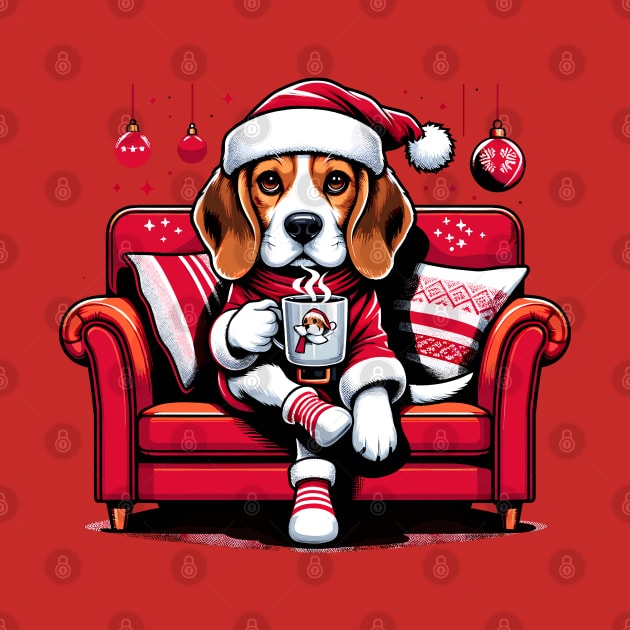 Beagle Dog Drinking Coffee Christmas by Graceful Designs