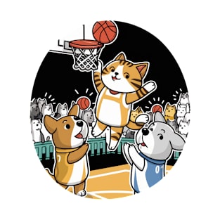 Cat and dogs playing Basketball T-Shirt