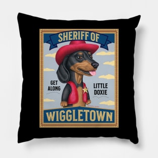 Sheriff of WiggleTown Dachshund T-Shirt, Funny Dog Shirt, Cute Wiener Dog Tee, Get Along Little Doxie Top, Humorous Pet Lover Gift Pillow