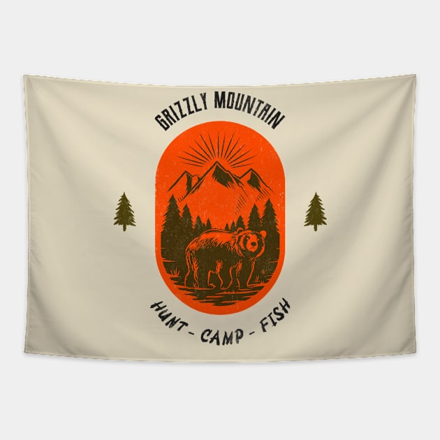 Grizzly Mountain Hunt Camp Fish - Red Tapestry by Tip Top Tee's