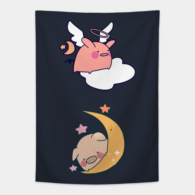 Moon Pigs Tapestry by saradaboru