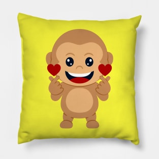 cute monkey giving love cartoon Pillow