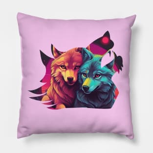 HOWLING LOVE WOLVES SNUGGLING RETROWAVE WOLVE SILHOUETTE Pillow