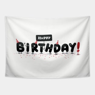 Cute Funny Google Eye Happy Birthday Letter Characters Tapestry