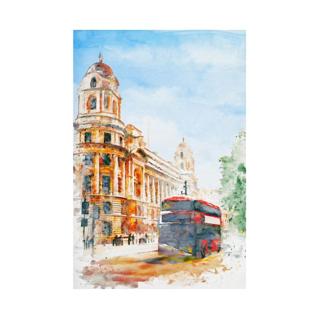 London Cityscape - Double Decker Bus By The Whitehall Building by Marian Voicu