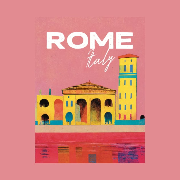 Mediterranean Rome City Travel Poster Retro Wall Art Illustration by BetterManufaktur
