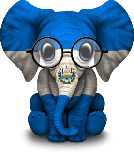 Baby Elephant with Glasses and Salvadorian Flag Magnet