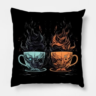 Tea Cup and Coffee Cup Summer Design Pillow