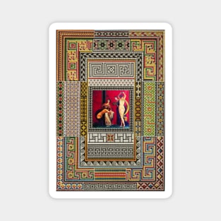 POMPEII VILLA OF MYSTERIES ,DANCING MAENAD ,ANTIQUE ROMAN PAINTINGS AND MOSAICS PATCHWORK Magnet