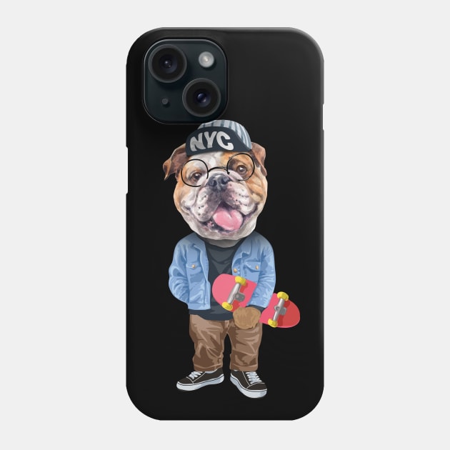 Funny English bulldog - Skateboard Phone Case by obodo