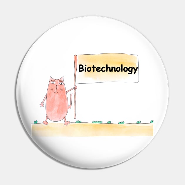 Biotechnology. Profession, work, job. Cat shows a banner with the inscription. Watercolor illustration. A gift for a professional. Pin by grafinya