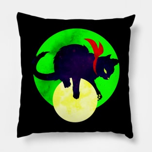 A Shadow in the Moon Cat Illustration Pillow