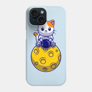 Cute Astronaut Cat Sitting On Moon Cartoon Phone Case