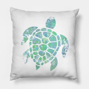 Sea Turtle Design in Blue and Green Paint Drops Pattern Pillow