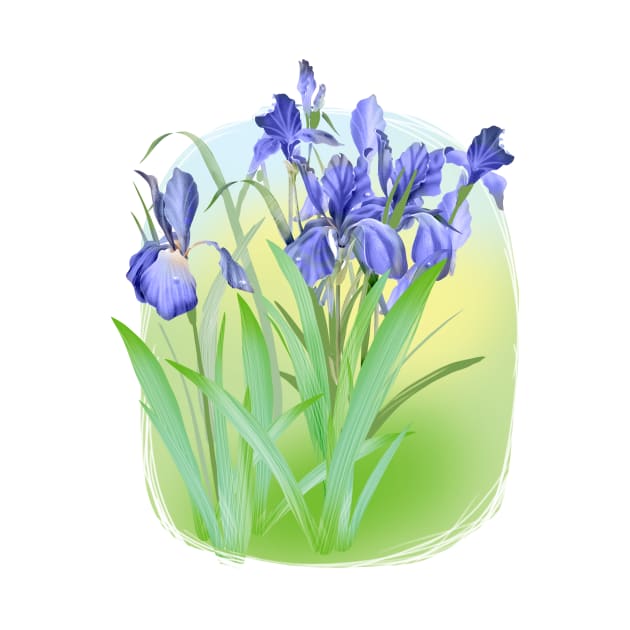 fresh irises on grass background, botanical composition by sonaart