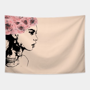 Skull flowers girl Tapestry