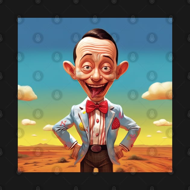 pee wee herman sticking out his tongue on the photo, art by Maverick Media