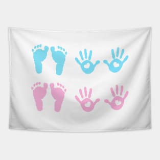 Baby girl and baby boy handprint and footprint Tapestry