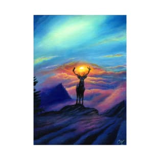 Deer at Dawn - Acrylic Painting of a Magical Sunrise T-Shirt