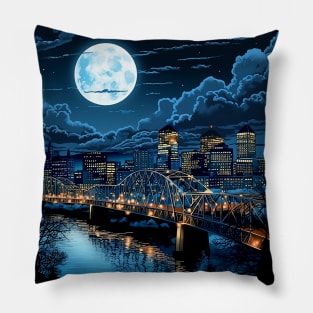 Full Blue Moon Over Portland Oregon on a Dark Background Pillow