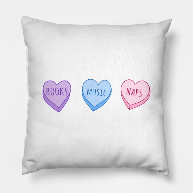 I love Books, Music & Naps Pillow by FandomizedRose