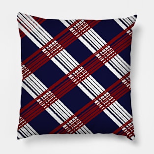 Hand-Drawn Diagonal Flannel/Plaid, Red & White on Navy Pillow