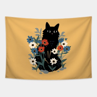 Cute black cat in the garden Tapestry