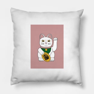 Maneki-Neko lucky cat pink Pillow