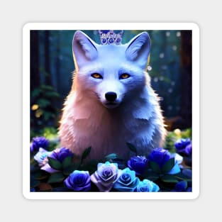 White fox with silver crown Magnet