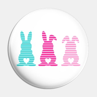 Three Easter Striped Bunnies with Heart Shaped Tails Pin