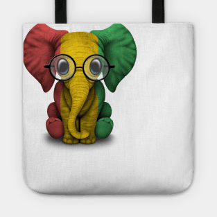 Baby Elephant with Glasses and Guinea Flag Tote