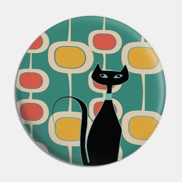 Retro Cat on Orange and Mid Century Bubbles Pin by Lisa Williams Design