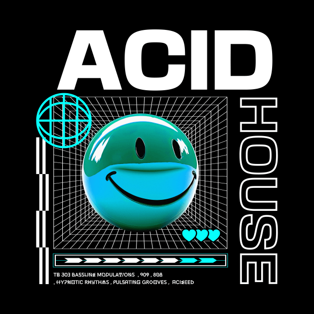 ACID HOUSE  - 3D Smiley (Blue/White) by DISCOTHREADZ 