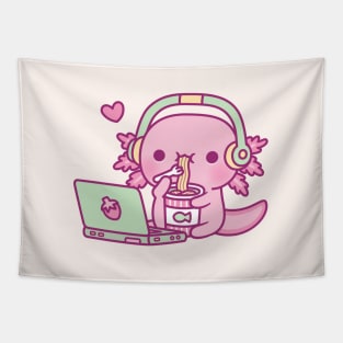 Cute Axolotl Loves Instant Noodles And Anime Tapestry