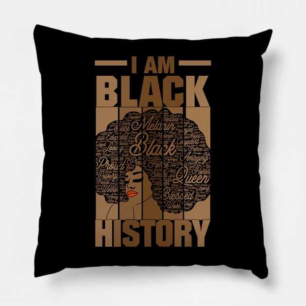 I Am Black History (Month) Words in Afro Pillow by blackartmattersshop